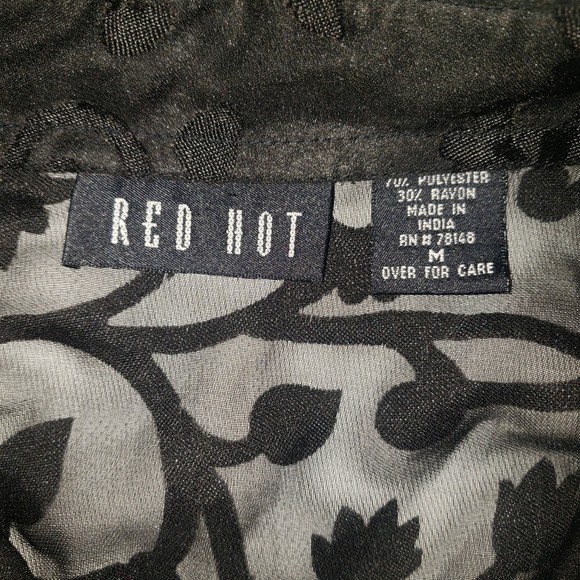 Vintage RED HOT Sheer Black Floral Button Up Blouse Size Medium - Picture 4 of 6